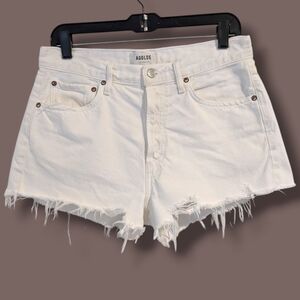 AGOLDE White 100% Organic Cotton Mid Rise Raw Cut-Off Parker Denim Short 28